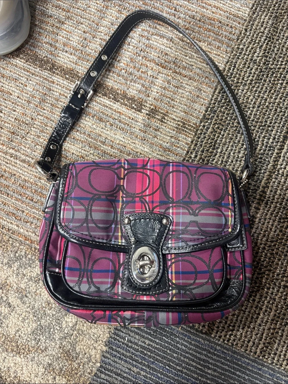 Coach Pink Plaid Signature Turn-Lock Shoulder Bag - Picture 1 of 4